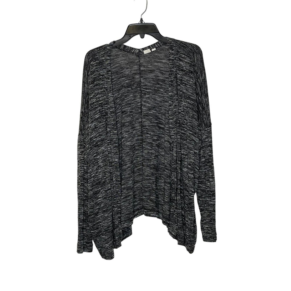 Gap Open Cardigan Sweater Size Large Black White Heather 3/4 Sleeve Stretch